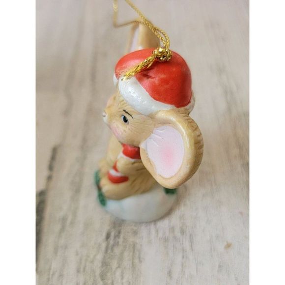 Ceramic Santa hat Mouse mice candy cane mistletoe ornament Xmas decor - Picture 2 of 5